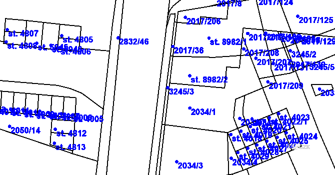 Parcela st. 3245/3 v KÚ Hodonín, Katastrální mapa