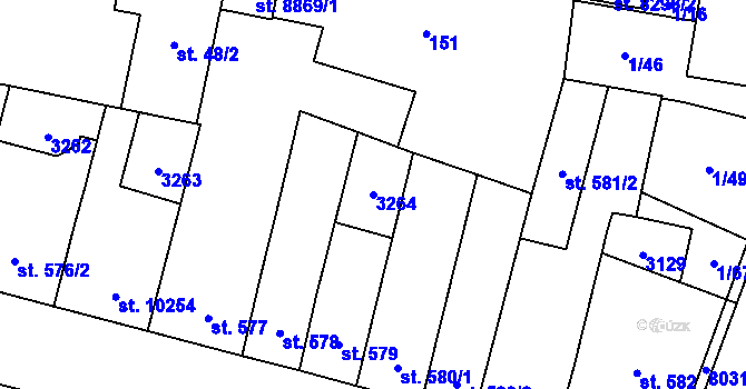 Parcela st. 3264 v KÚ Hodonín, Katastrální mapa