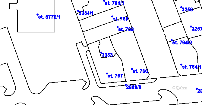 Parcela st. 3333 v KÚ Hodonín, Katastrální mapa