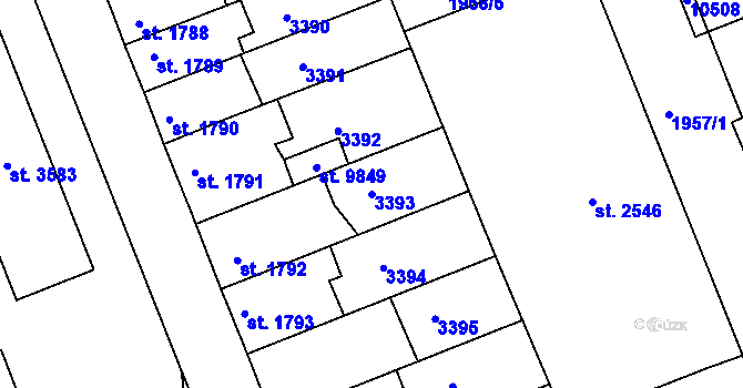 Parcela st. 3393 v KÚ Hodonín, Katastrální mapa