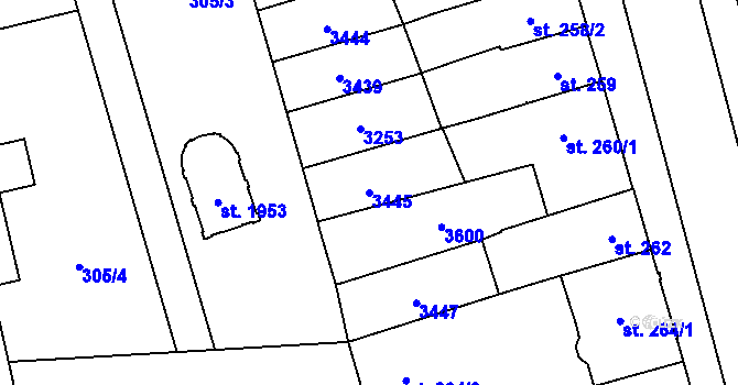 Parcela st. 3445 v KÚ Hodonín, Katastrální mapa