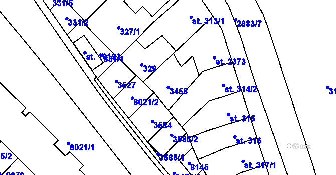 Parcela st. 3458 v KÚ Hodonín, Katastrální mapa