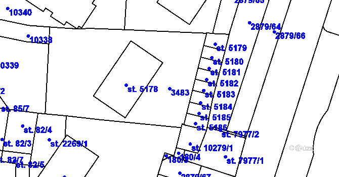 Parcela st. 3483 v KÚ Hodonín, Katastrální mapa