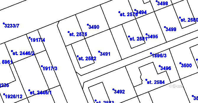 Parcela st. 3491 v KÚ Hodonín, Katastrální mapa