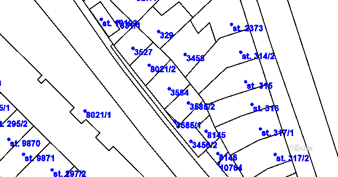 Parcela st. 3584 v KÚ Hodonín, Katastrální mapa