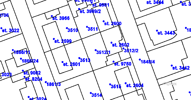 Parcela st. 3512/1 v KÚ Hodonín, Katastrální mapa