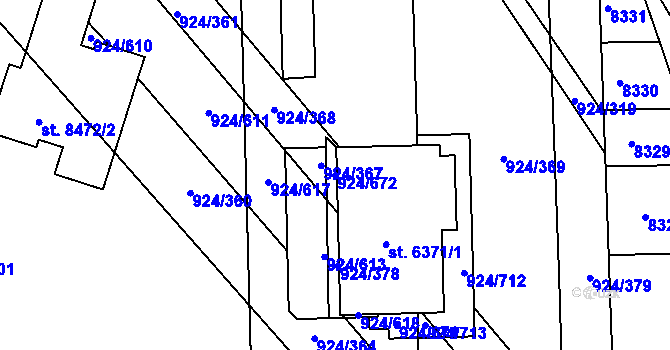Parcela st. 924/672 v KÚ Hodonín, Katastrální mapa
