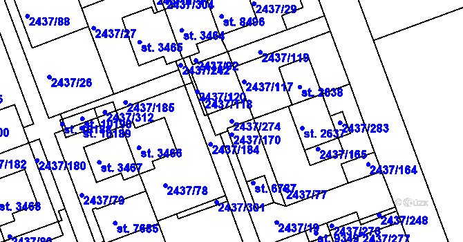Parcela st. 2437/274 v KÚ Hodonín, Katastrální mapa