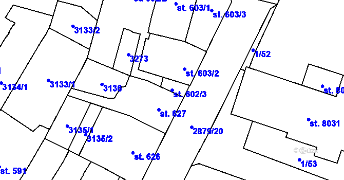 Parcela st. 602/3 v KÚ Hodonín, Katastrální mapa