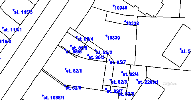 Parcela st. 85/2 v KÚ Hodonín, Katastrální mapa