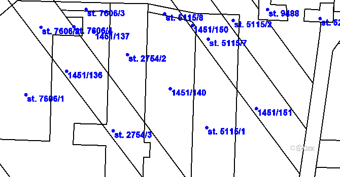 Parcela st. 1451/140 v KÚ Hodonín, Katastrální mapa