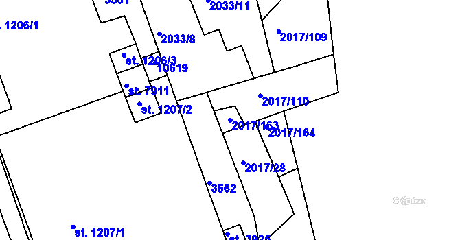 Parcela st. 2017/163 v KÚ Hodonín, Katastrální mapa