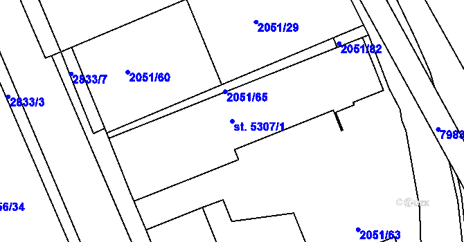 Parcela st. 5307/1 v KÚ Hodonín, Katastrální mapa