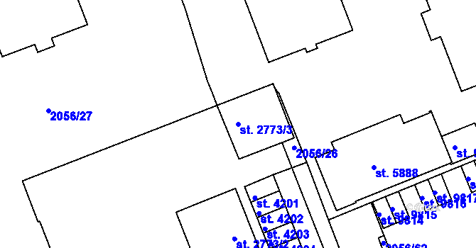 Parcela st. 2773/3 v KÚ Hodonín, Katastrální mapa