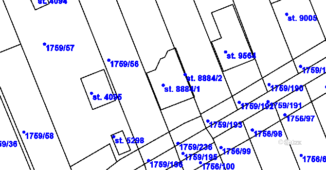Parcela st. 8884/1 v KÚ Hodonín, Katastrální mapa