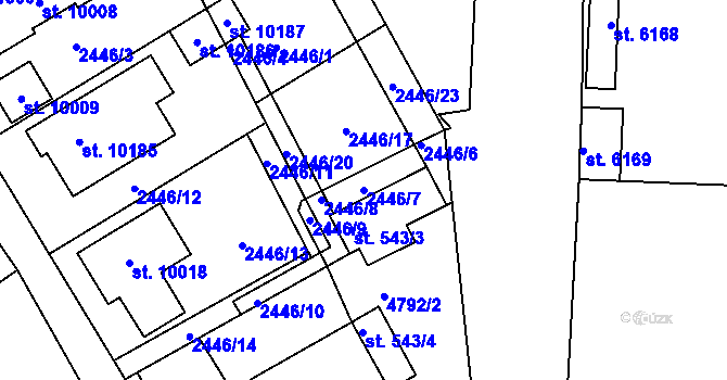 Parcela st. 2446/7 v KÚ Hodonín, Katastrální mapa