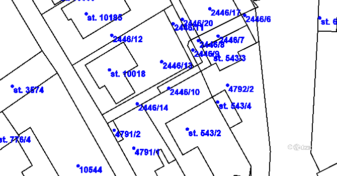 Parcela st. 2446/10 v KÚ Hodonín, Katastrální mapa