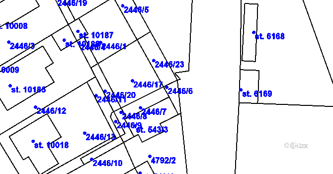 Parcela st. 2446/6 v KÚ Hodonín, Katastrální mapa