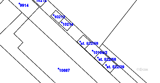 Parcela st. 522/59 v KÚ Hodonín, Katastrální mapa