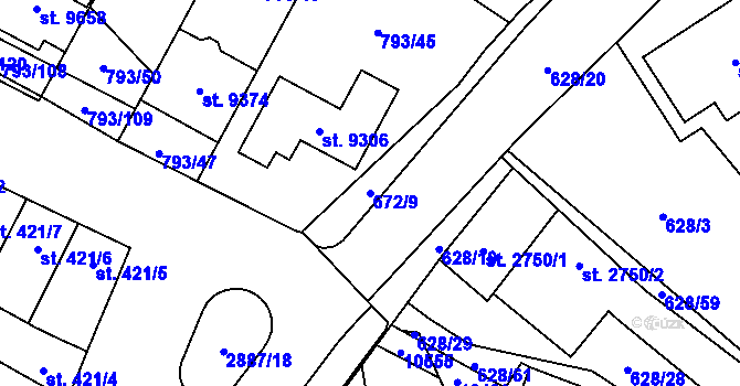 Parcela st. 672/9 v KÚ Hodonín, Katastrální mapa