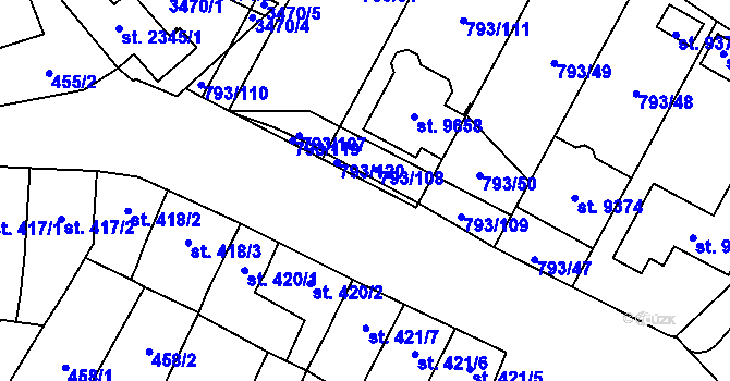 Parcela st. 793/25 v KÚ Hodonín, Katastrální mapa