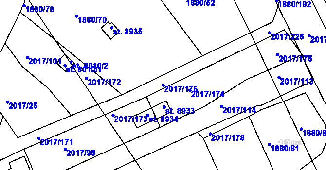 Parcela st. 2017/176 v KÚ Hodonín, Katastrální mapa