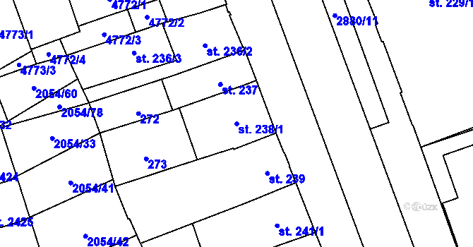 Parcela st. 238/1 v KÚ Hodonín, Katastrální mapa