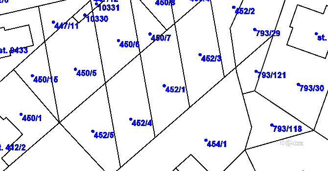 Parcela st. 452/1 v KÚ Hodonín, Katastrální mapa
