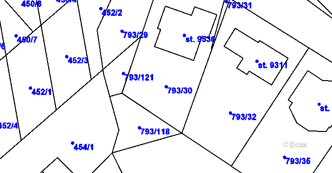 Parcela st. 793/30 v KÚ Hodonín, Katastrální mapa