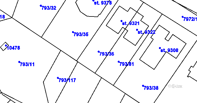 Parcela st. 793/36 v KÚ Hodonín, Katastrální mapa