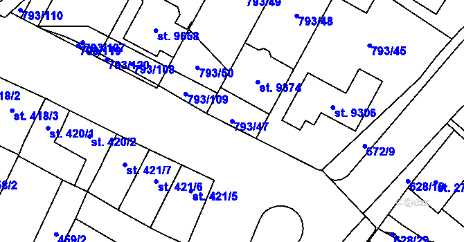 Parcela st. 793/47 v KÚ Hodonín, Katastrální mapa