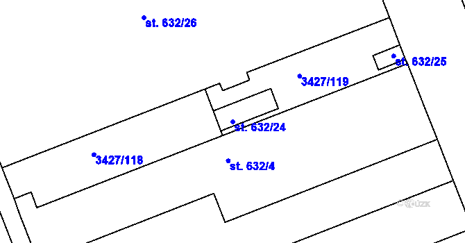 Parcela st. 632/24 v KÚ Hodonín, Katastrální mapa