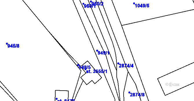 Parcela st. 949/1 v KÚ Hodonín, Katastrální mapa