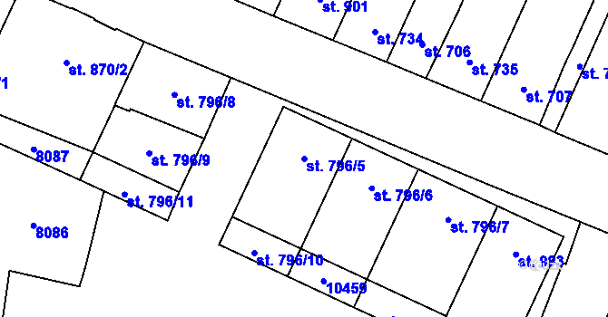 Parcela st. 796/5 v KÚ Hodonín, Katastrální mapa