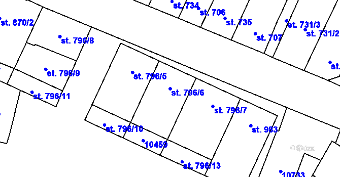 Parcela st. 796/6 v KÚ Hodonín, Katastrální mapa