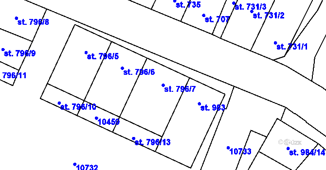 Parcela st. 796/7 v KÚ Hodonín, Katastrální mapa