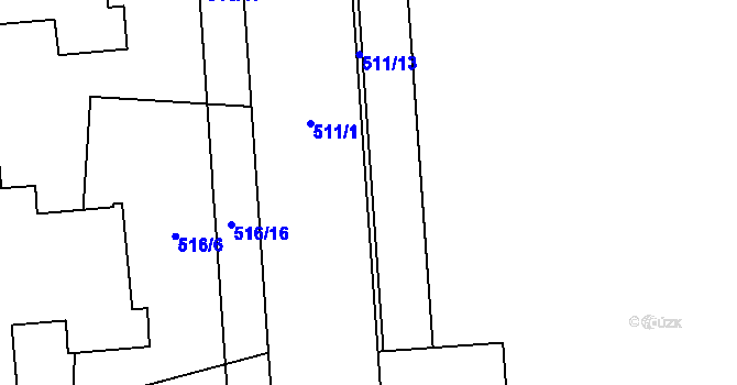 Parcela st. 511/3 v KÚ Hodonín, Katastrální mapa