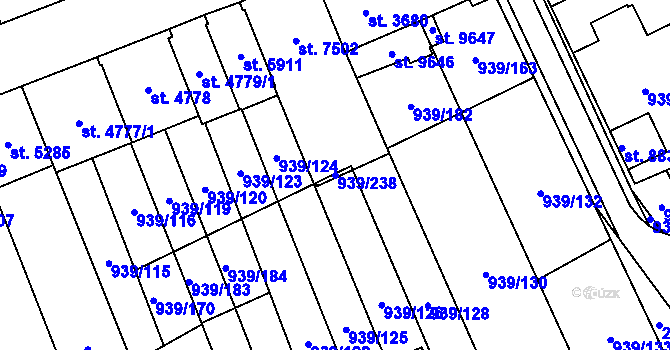 Parcela st. 939/238 v KÚ Hodonín, Katastrální mapa