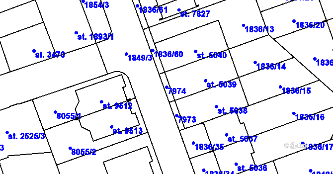 Parcela st. 7974 v KÚ Hodonín, Katastrální mapa