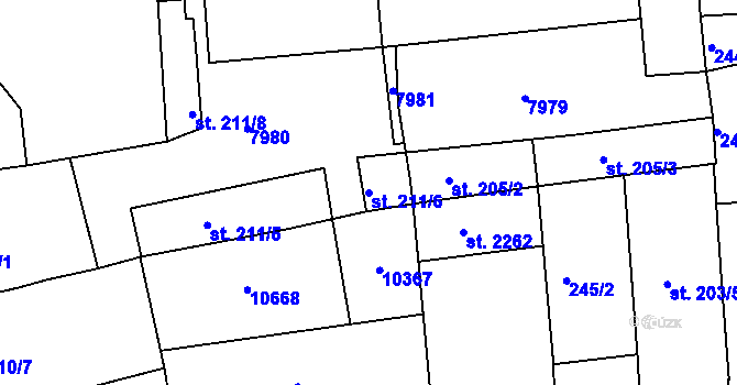 Parcela st. 211/6 v KÚ Hodonín, Katastrální mapa