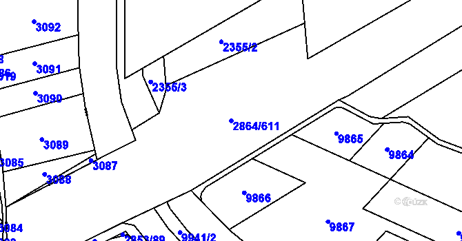 Parcela st. 2864/611 v KÚ Hodonín, Katastrální mapa