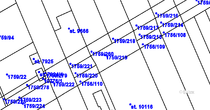 Parcela st. 1759/219 v KÚ Hodonín, Katastrální mapa