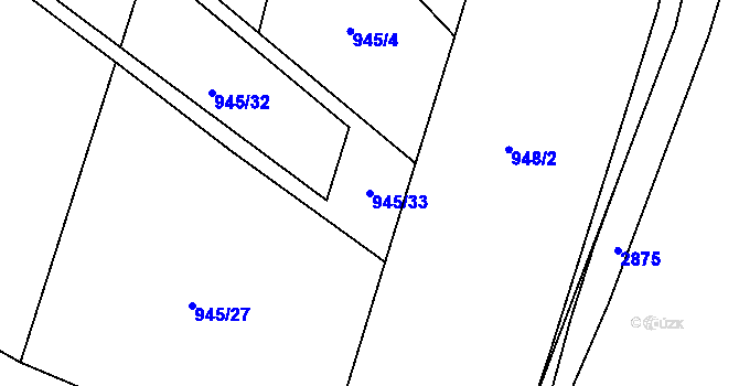 Parcela st. 945/33 v KÚ Hodonín, Katastrální mapa