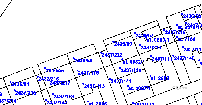 Parcela st. 2437/223 v KÚ Hodonín, Katastrální mapa