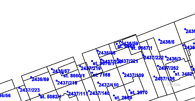 Parcela st. 2436/58 v KÚ Hodonín, Katastrální mapa