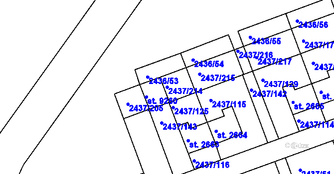 Parcela st. 2437/214 v KÚ Hodonín, Katastrální mapa