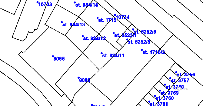 Parcela st. 984/11 v KÚ Hodonín, Katastrální mapa
