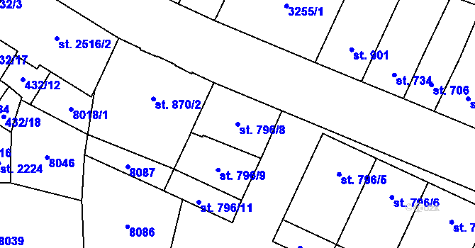 Parcela st. 796/8 v KÚ Hodonín, Katastrální mapa