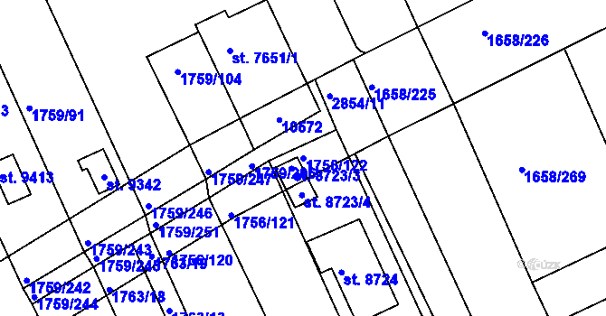 Parcela st. 1756/122 v KÚ Hodonín, Katastrální mapa