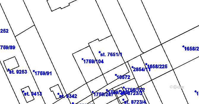 Parcela st. 7651/1 v KÚ Hodonín, Katastrální mapa